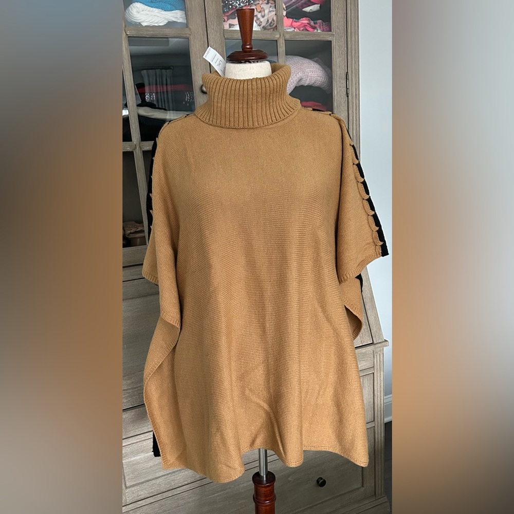 Chico's camel/black  Turtleneck Poncho Sweater